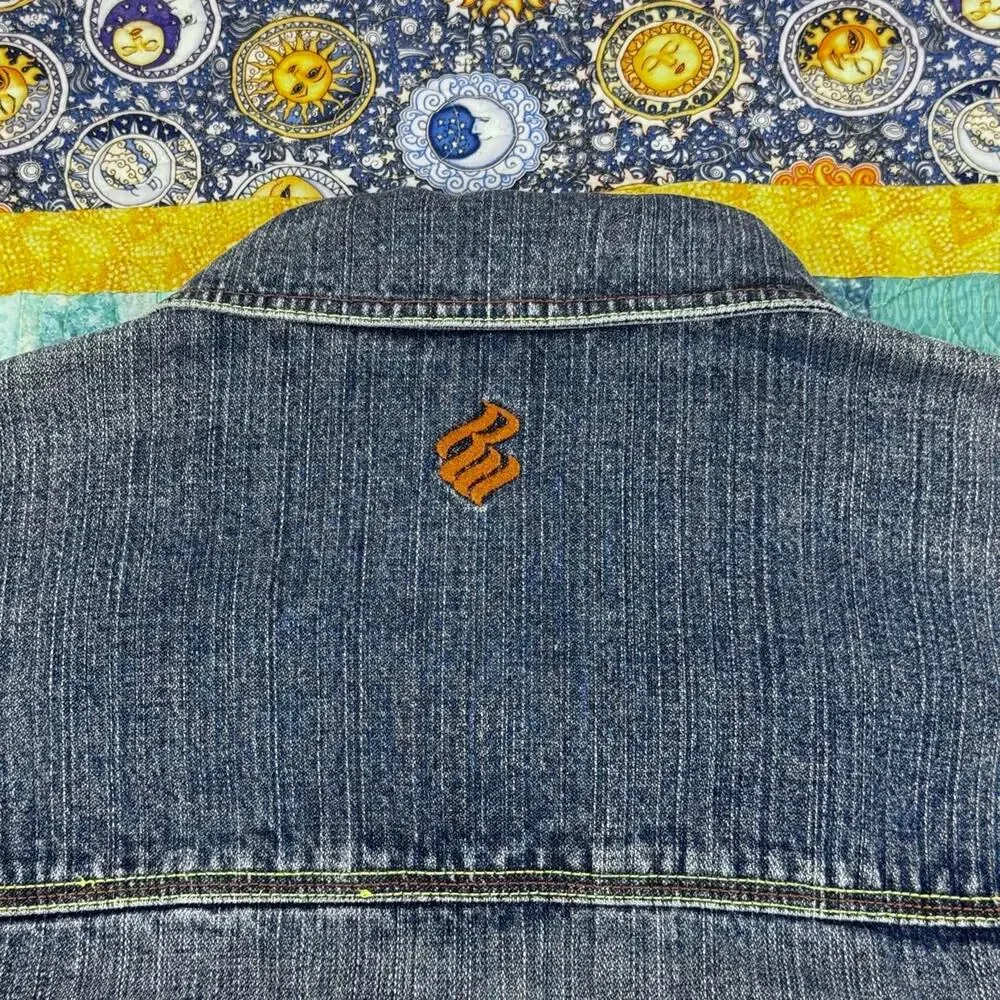 Y2K Vintage Rocawear Indigo Blue Denim Jacket with Orange 'RAW’ Embroidery Patch